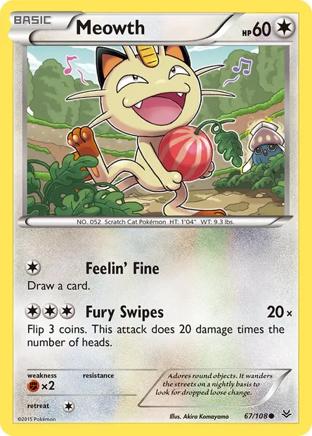 Meowth, Pokémon card ROS 67 — Roaring Skies set