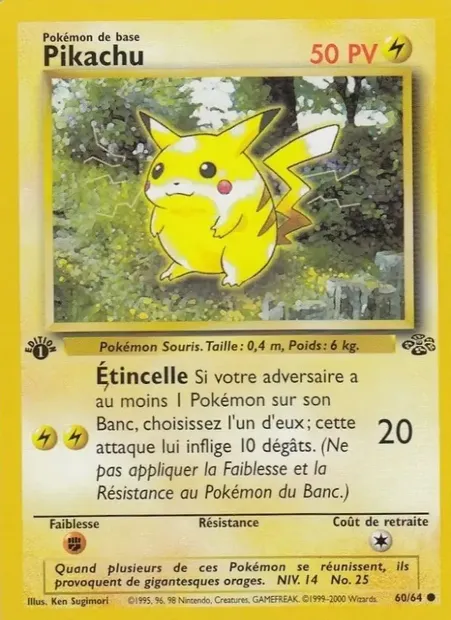 Pikachu, carte Pokémon JU 60 — extension Jungle