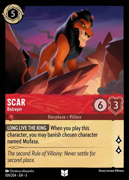 Scar - Betrayer, Disney Lorcana card CH5-109 — Shimmering Skies set