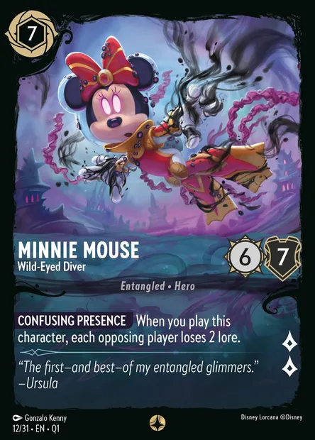 Minnie Mouse - Wild-Eyed Diver, Disney Lorcana card Q1-012 — Illumineer's Quest: Deep Trouble set
