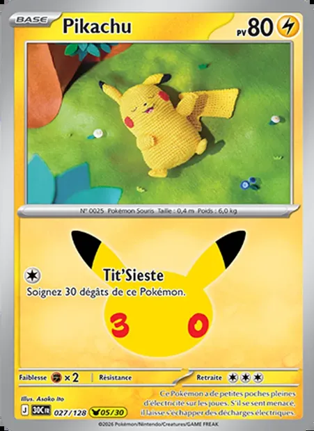 Pikachu, carte Pokémon 30C 027 — extension 30ᵉ Anniversaire