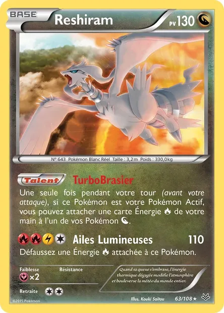 Reshiram, carte Pokémon ROS 63 — extension Ciel Rugissant