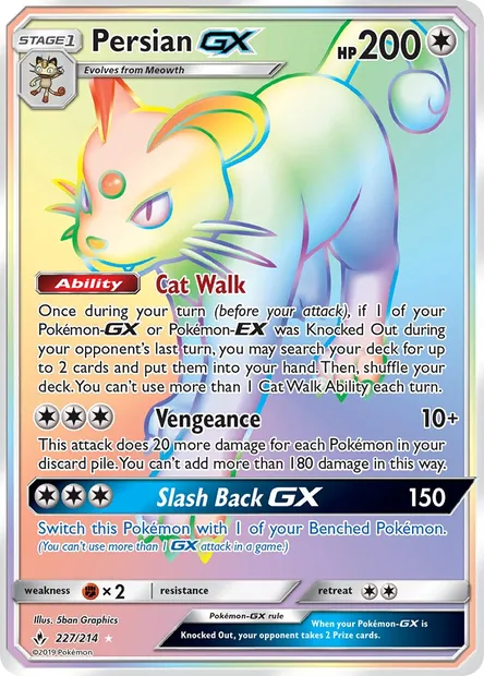 Persian GX, Pokémon card UNB 227 — Unbroken Bonds set