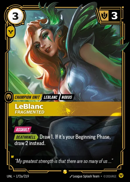 LeBlanc, Riftbound card UNL 172a — Unleashed set