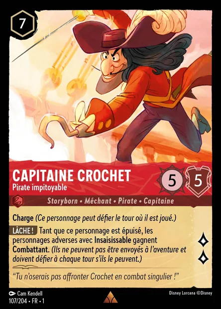 Capitaine Crochet - Pirate impitoyable, carte Disney Lorcana CH1-107 — extension Premier Chapitre