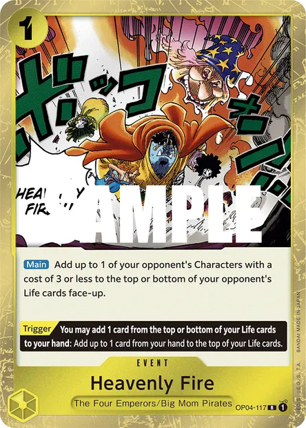Heavenly Fire, One Piece card OP04-117 — KINGDOMS OF INTRIGUE set