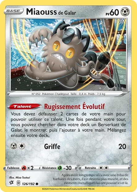 Miaouss de Galar, carte Pokémon RCL 126 — extension Clash des Rebelles