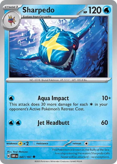 Sharpedo, Pokémon card OBF 047 — Obsidian Flames set