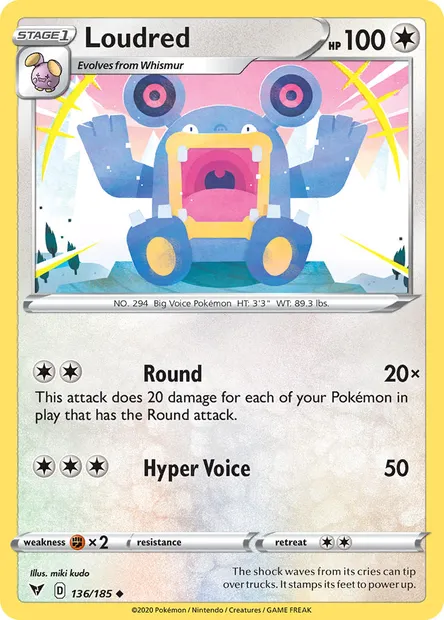 Loudred, Pokémon card VIV 136 — Vivid Voltage set