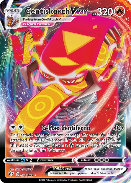 Centiskorch VMAX, Pokémon card DAA 34 — Darkness Ablaze set