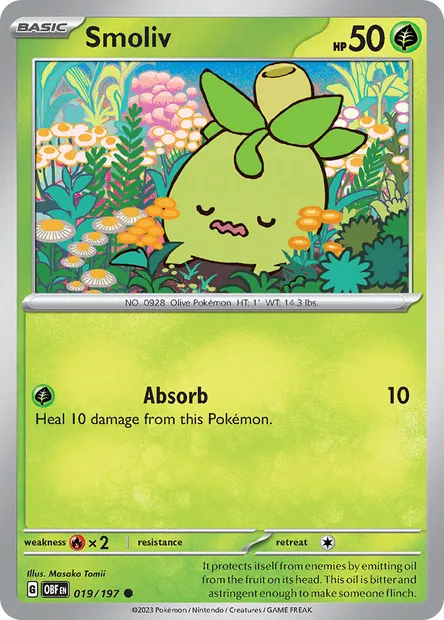 Smoliv, Pokémon card OBF 019 — Obsidian Flames set