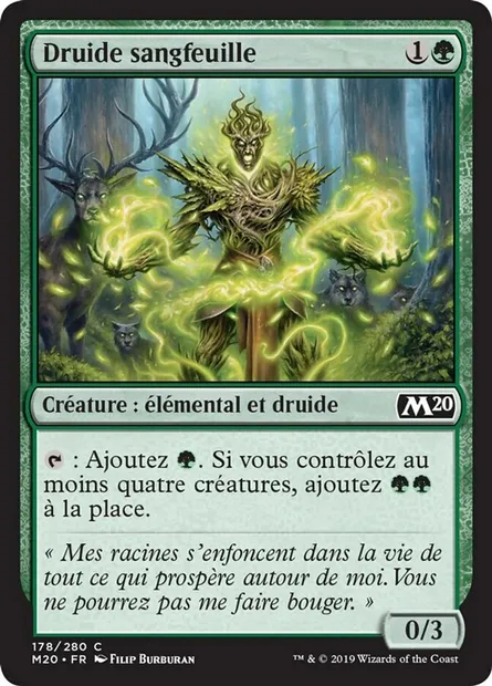 Druide sangfeuille, carte Magic M20 178 — extension Core Set 2020