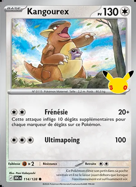 Kangourex, carte Pokémon 30C 114 — extension 30ᵉ Anniversaire