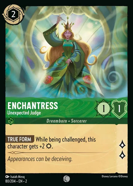 Enchantress - Unexpected Judge, Disney Lorcana card CH2-080 — Rise of the Floodborn set