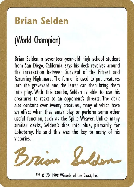 Brian Selden Bio, Magic card WC98 bs0a — World Championship Decks 1998 set