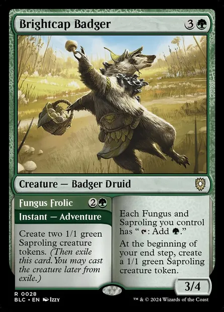 Brightcap Badger // Fungus Frolic, Magic card BLC 28 — Bloomburrow Commander set