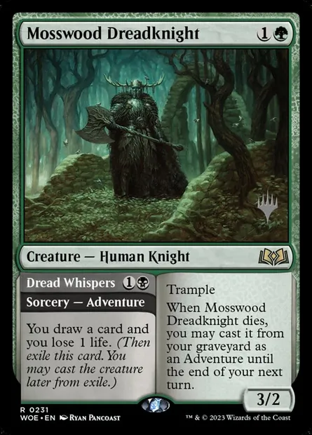 Mosswood Dreadknight // Dread Whispers, Magic card PWOE 231p — Wilds of Eldraine Promos set