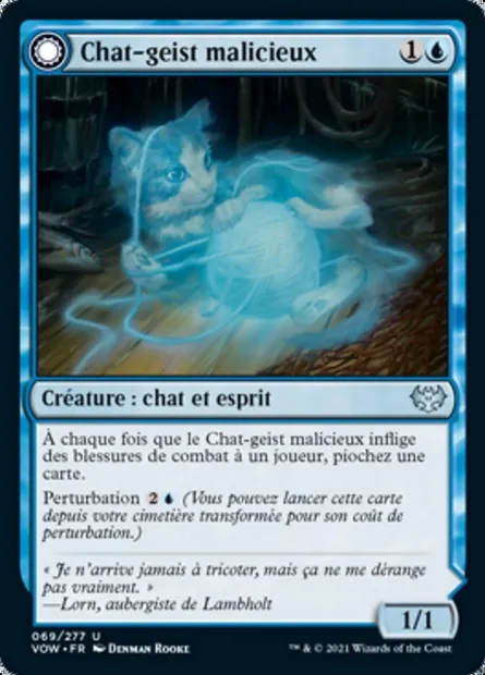 Chat-geist malicieux // Curiosité féline, carte Magic VOW 69 — extension Innistrad : noce écarlate