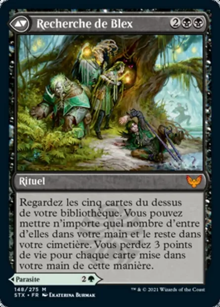 Blex, nuisible agaçant // Recherche de Blex, carte Magic STX 148 — extension Strixhaven: l'Académie des Mages