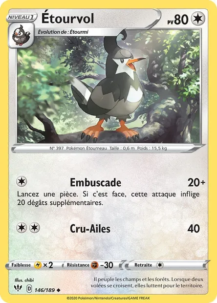 Étourvol, carte Pokémon DAA 146 — extension Ténèbres Embrasées
