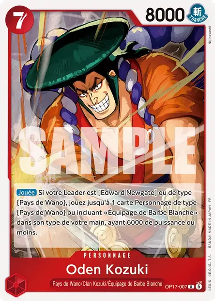 Oden Kozuki, carte One Piece OP17-007 — extension LES GUERRIERS LES PLUS PUISSANTS AU MONDE
