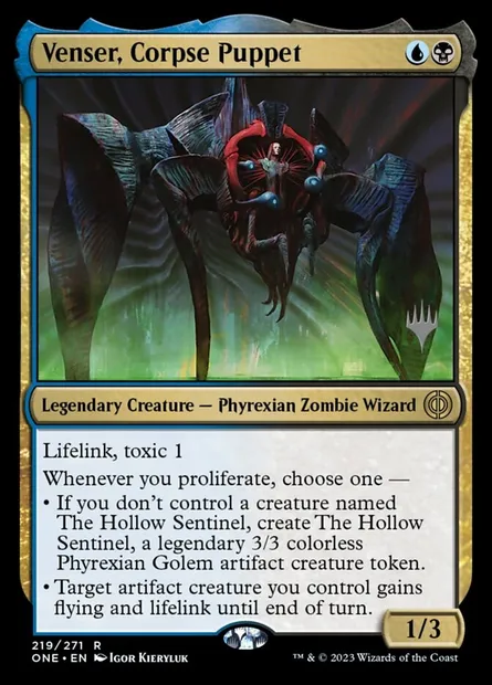 Venser, Corpse Puppet, Magic card PONE 219p — Phyrexia: All Will Be One Promos set