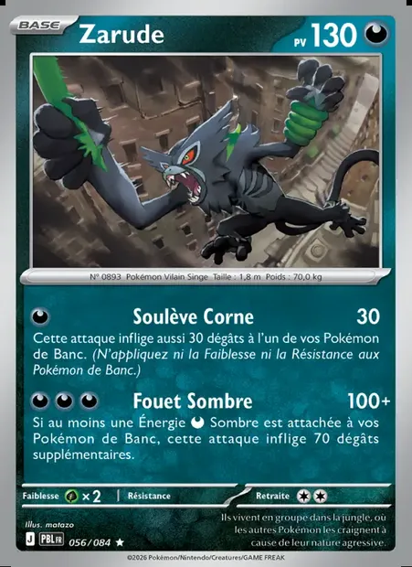 Zarude, carte Pokémon PBL 056 — extension Nuit Noire