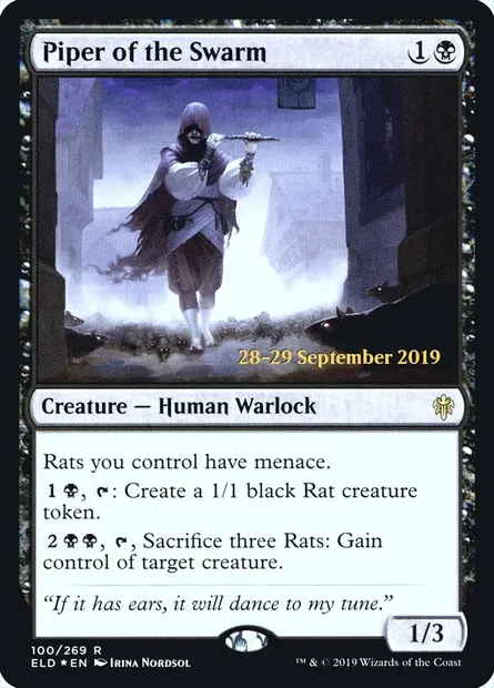 Flûteur de rats, carte Magic PELD 100s — extension Throne of Eldraine Promos
