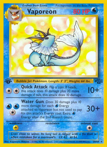 Vaporeon, Pokémon card JU 28 — Jungle set