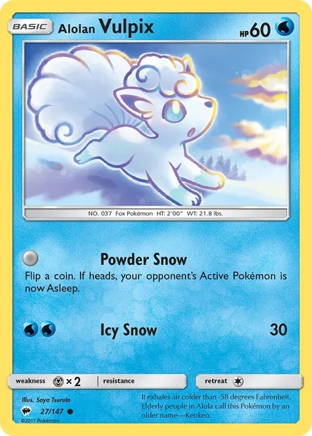 Alolan Vulpix, Pokémon card BUS 27 — Burning Shadows set
