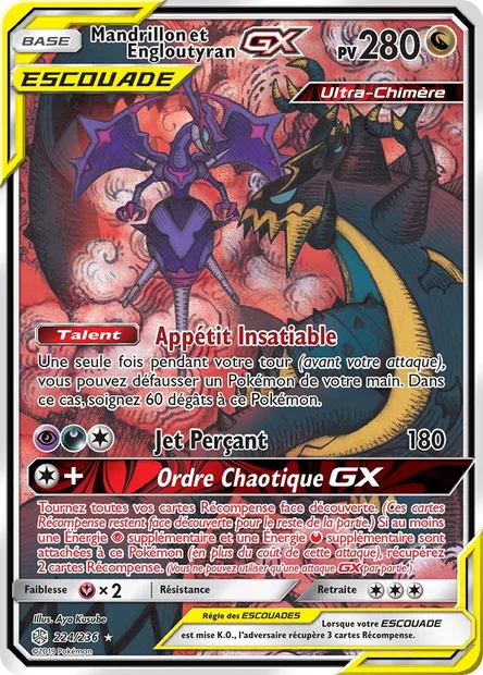 Mandrillon et Engloutyran GX, carte Pokémon CEC 224 — extension Éclipse Cosmique