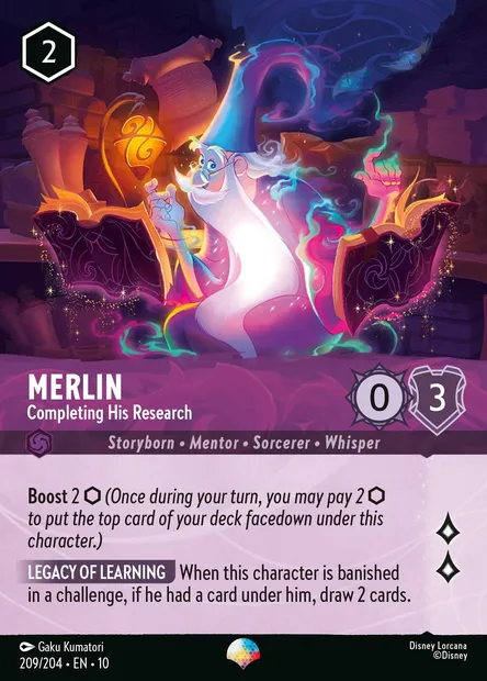 Merlin - Completing His Research, Disney Lorcana card CH10-209 — Whispers in the Well set