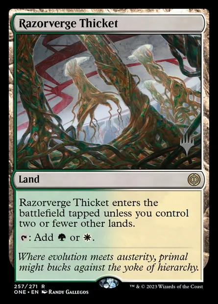 Razorverge Thicket, Magic card PONE 257p — Phyrexia: All Will Be One Promos set