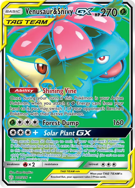 Venusaur & Snivy GX, Pokémon card CEC 210 — Cosmic Eclipse set