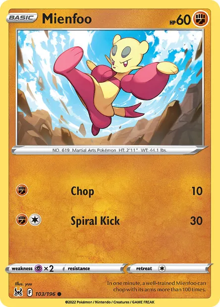 Mienfoo, Pokémon card LOR 103 — Lost Origin set
