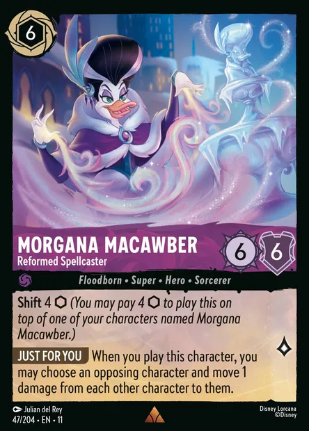 Morgana Macawber - Reformed Spellcaster, Disney Lorcana card CH11-047 — Winterspell set