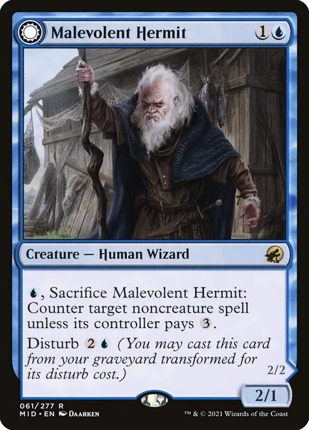Malevolent Hermit // Benevolent Geist, Magic card MID 61 — Innistrad: Midnight Hunt set