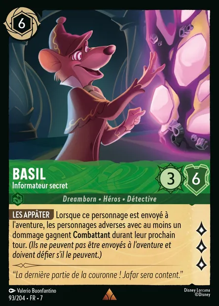 Basil - Informateur secret, carte Disney Lorcana CH7-093 — extension L'île d'Archazia