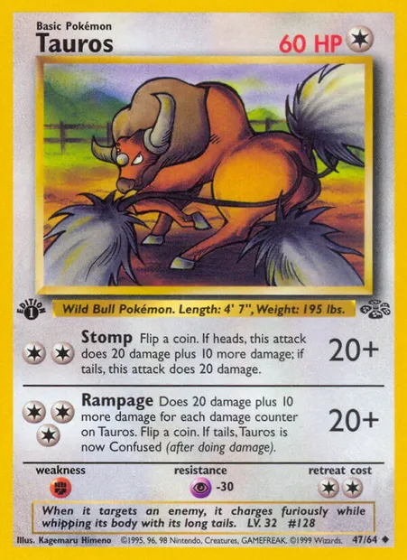 Tauros, Pokémon card JU 47 — Jungle set