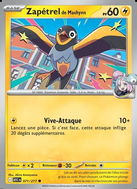 Zapétrel de Mashynn, carte Pokémon ASC 071 — extension Héros Transcendants