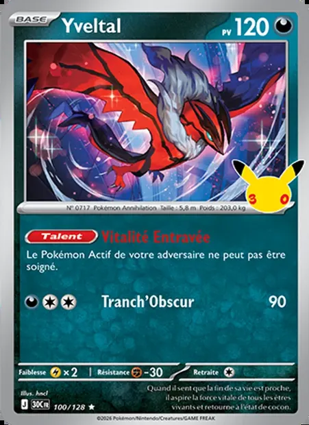Yveltal, carte Pokémon 30C 100 — extension 30ᵉ Anniversaire