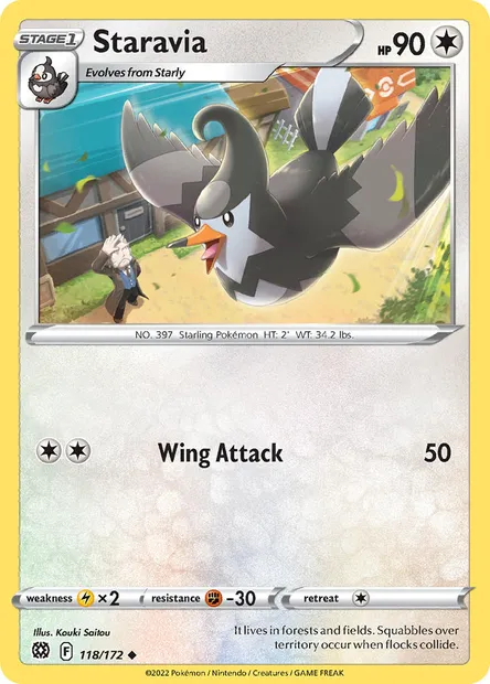 Staravia, Pokémon card BRS 118 — Brilliant Stars set
