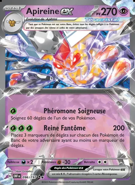 Apireine-ex, carte Pokémon OBF 096 — extension Flammes Obsidiennes