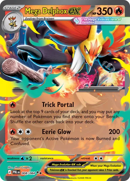 Mega Delphox ex, Pokémon card PBL 008 — Pitch Black set