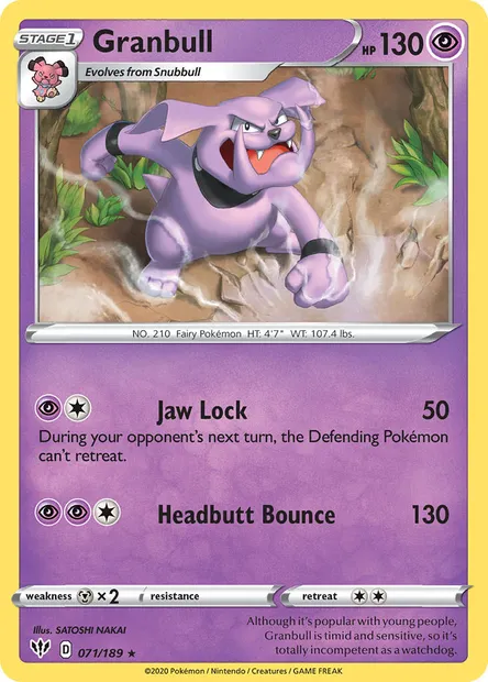 Granbull, Pokémon card DAA 71 — Darkness Ablaze set
