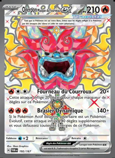 Ogerpon Masque du Fourneau-ex, carte Pokémon TWM 192 — extension Mascarade Crépusculaire
