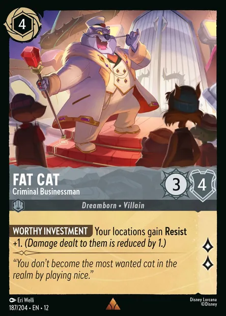 Fat Cat - Criminal Businessman, Disney Lorcana card CH12-187 — Wilds Unknown set
