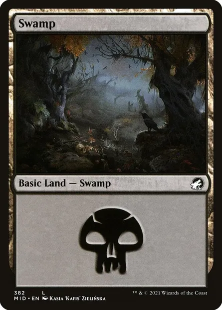 Swamp, Magic card MID 382 — Innistrad: Midnight Hunt set
