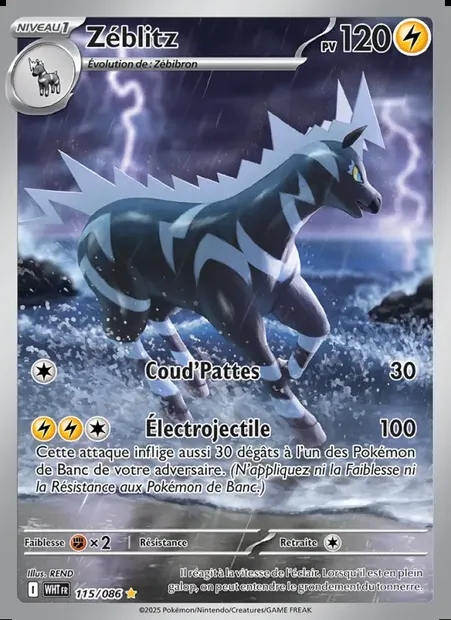 Zéblitz, carte Pokémon WHT 115 — extension Flamme Blanche