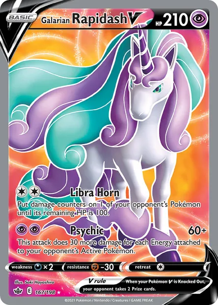 Galarian Rapidash V, Pokémon card CRE 167 — Chilling Reign set
